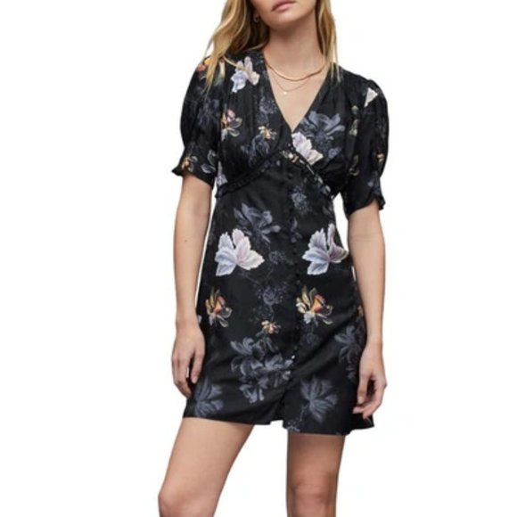Allsaints Demi Lilly Floral Satin Mini Dress - Picture 2 of 13